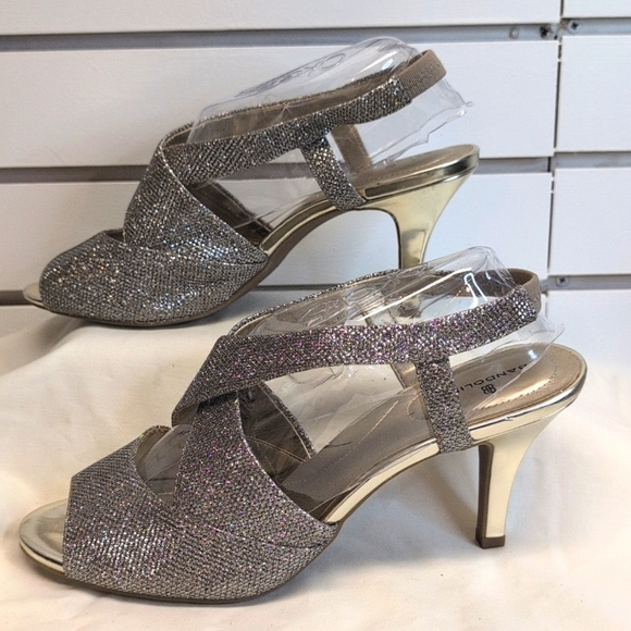 BANDOLINO Malorie Slingback Heels Peep Toe Gold Sparkle Women Size 10 - Picture 3 of 8